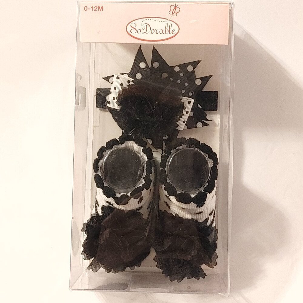 CUTE SO Dorable Fancy Headwrap & Booties Set 0-12 Months BABY NEWBORN Dress Up
